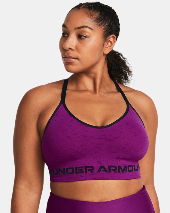 Women's UA Seamless Low Long Heather Sports Bra in Purple image number 3